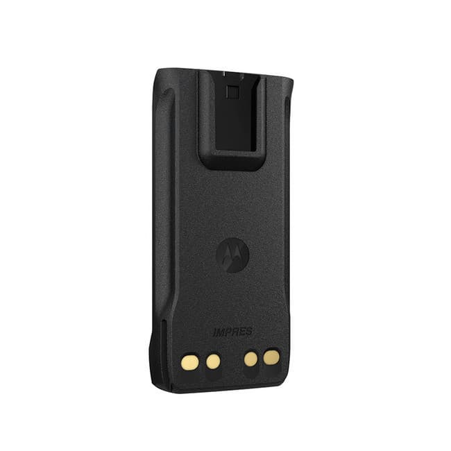 Čelní pohled na baterii Motorola PMNN4809 LiIon IMPRES, zobrazující logo, nápis IMPRES a čtyři zlaté kontaktní body.