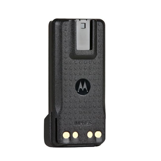 Černá baterie Motorola PMNN4409 LiIon 2250mAh IMPRES, pohled zepředu na logo a zlaté kontakty ve spodní části.