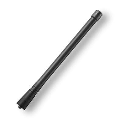 Detailní pohled shora na černou anténu Motorola NAD6502 Heliflex VHF 146-174 MHz s viditelným konektorem.