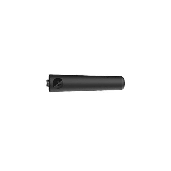 Černá, krátká UHF anténa Motorola (AN000354B01), 6 cm, se závitem a logem Motorola nahoře z bočního pohledu.