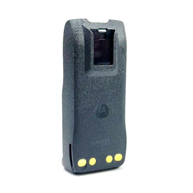 Detailní pohled na černou LiIon baterii IMPRES PMNN4889 shora, s viditelným logem Motorola a čtyřmi zlatými kontakty na spodní hraně.