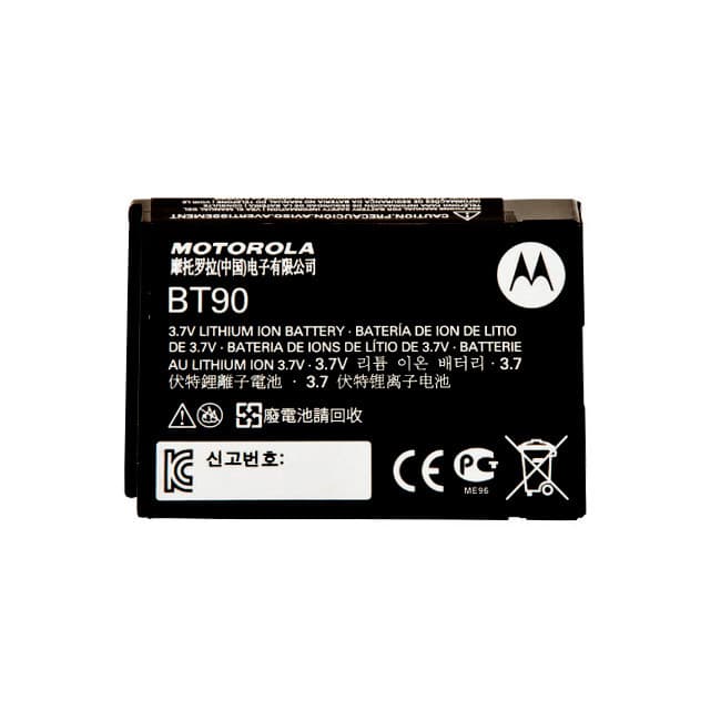 Detailní pohled shora na baterii HKNN4013 LiIon 1800mAh, s viditelným logem Motorola a označením BT90 na černém pozadí.
