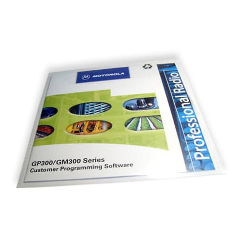 CD obal pro software ENLN4115 Motorola GP300/GM300 Series s logem Motorola na bílém podkladu, viditelný z mírného nadhledu.
